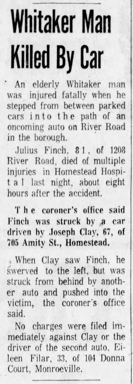 The death of Julius Finch of Whitaker, Pennsylvania. Black WideAwake