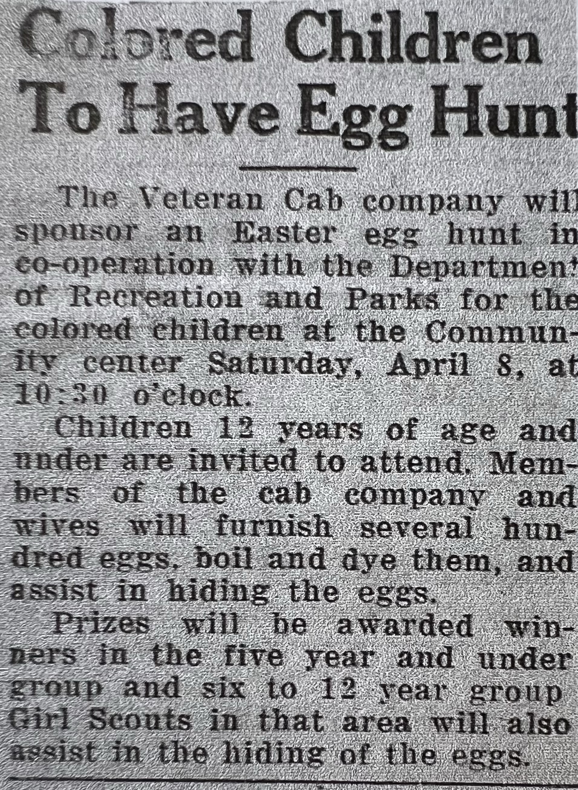 An easter egg hunt at the Community Center. | Black Wide-Awake