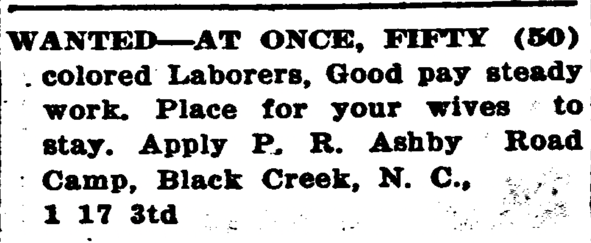 Laborers Wanted Road laborers wanted. | Black Wide-Awake