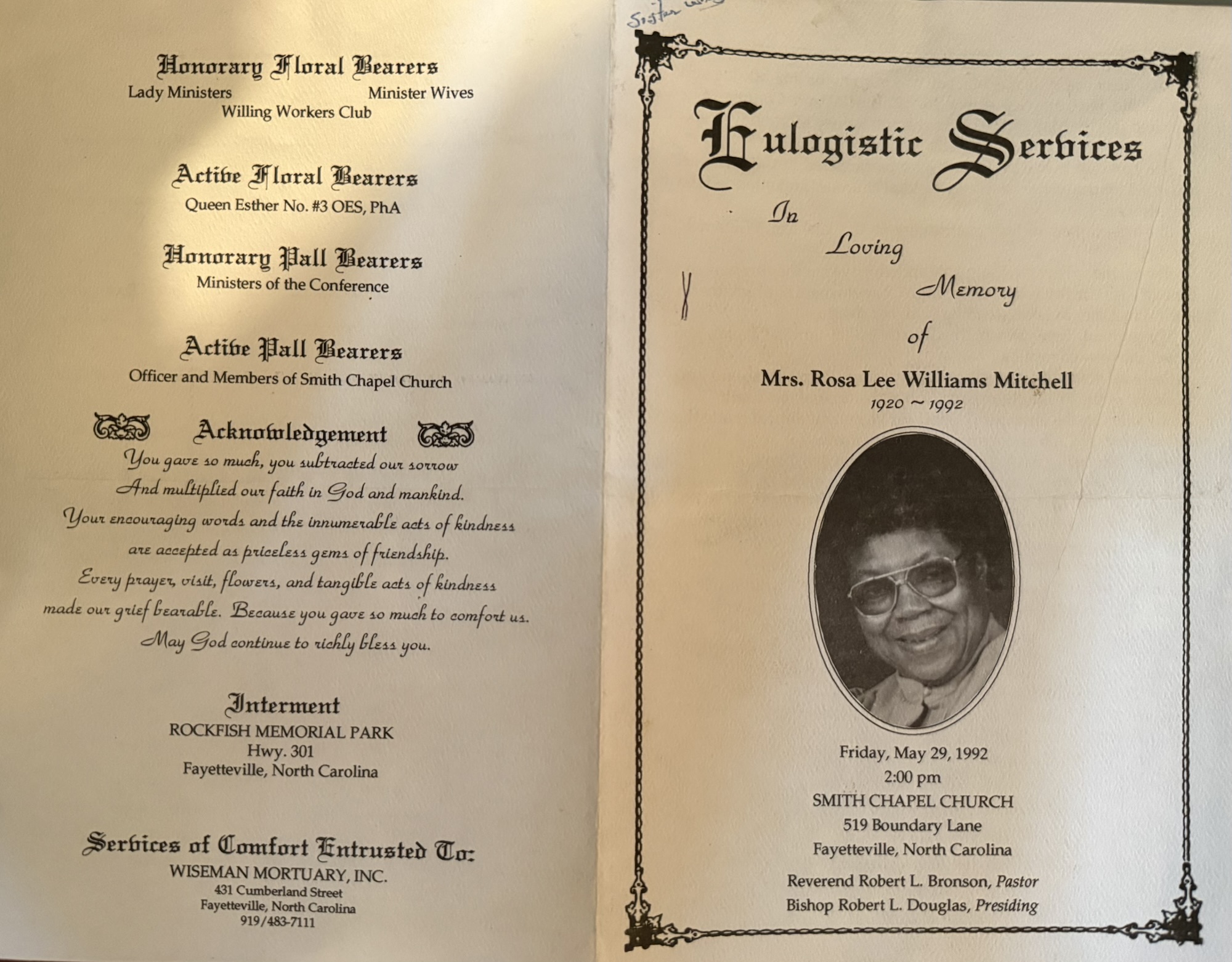 Funeral Program Friday: Rosa Lee Williams Mitchell. | Black Wide-Awake