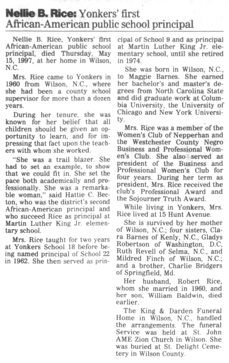 The obituary of Nellie B. Rice, esteemed educator. | Black Wide-Awake